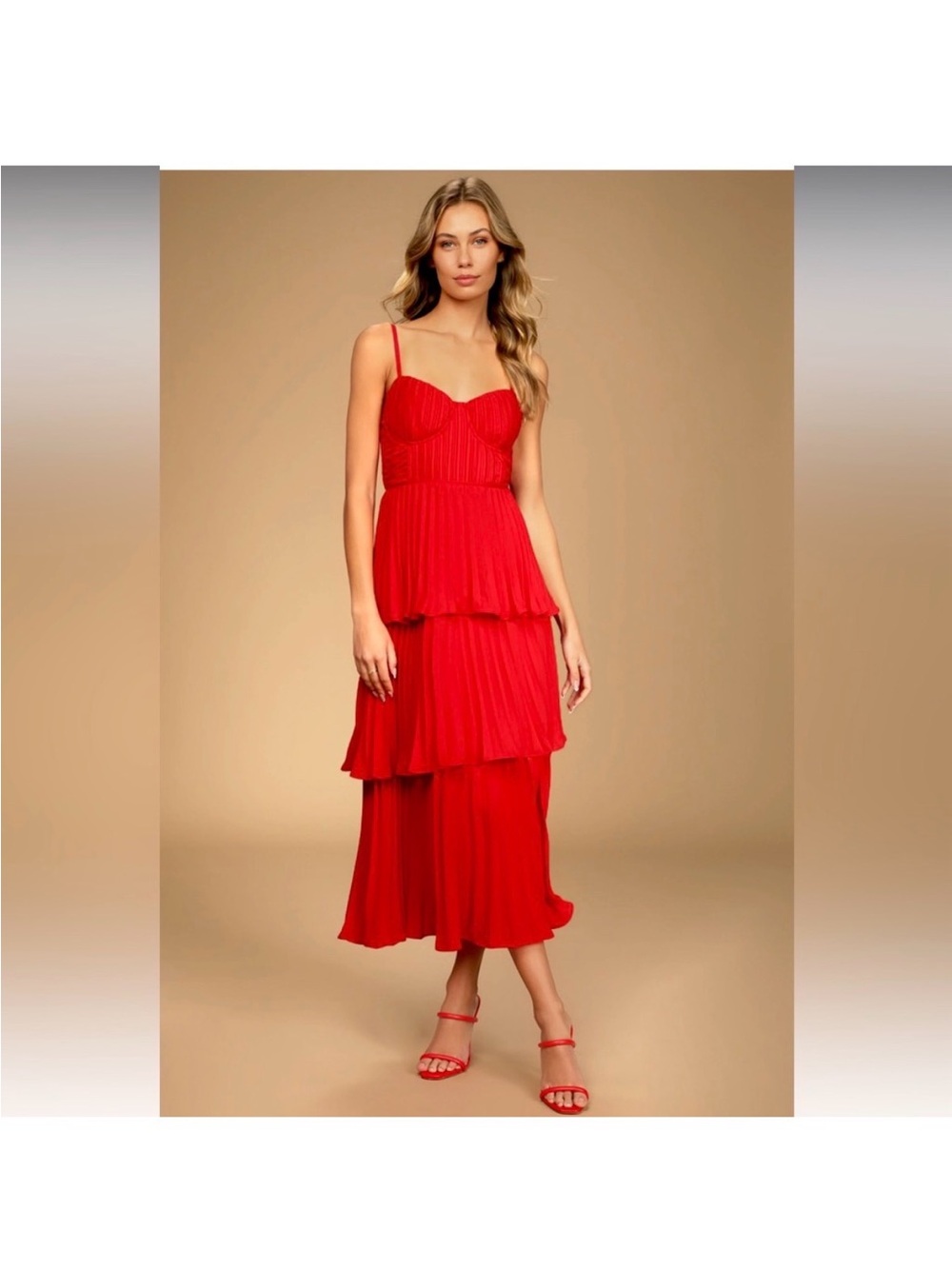 Lulu's Red Tiered Pleated Midi Dress